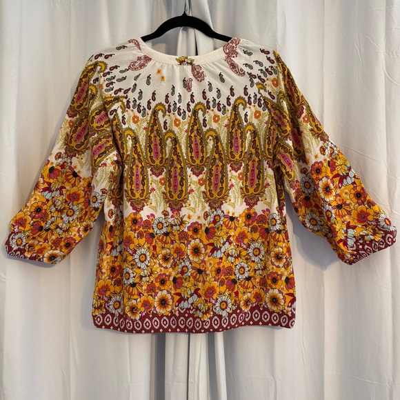 Fig & Flower Paisley Floral Blouse 3/4 Sleeve Women’s Large - Picture 3 of 12